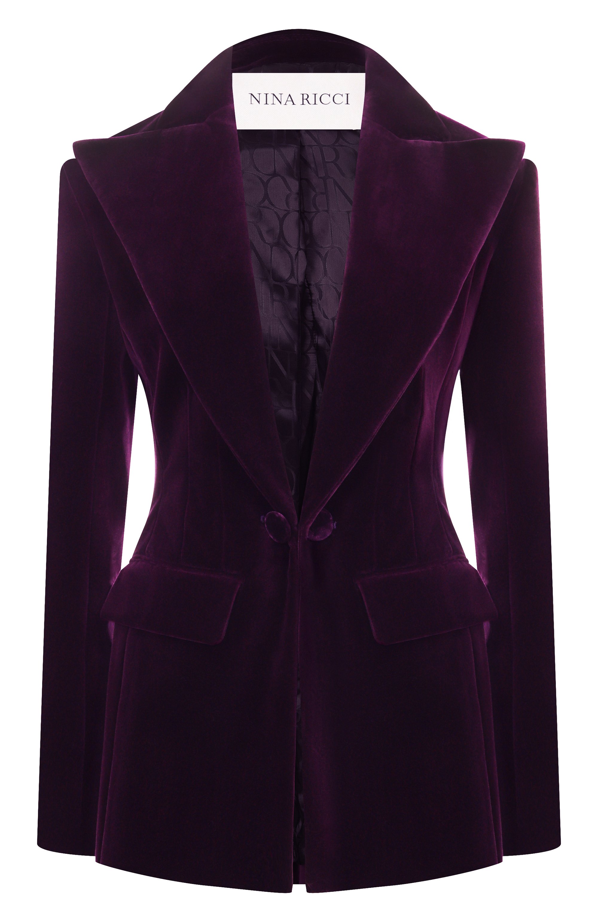 Бархатный жакет NINA RICCI фиолетового цвета по цене 214500 руб., арт. 25ACVE018/C01092, фото 1 Бархатный жакет NINA RICCI, арт. 25ACVE018/C01092, фото 1