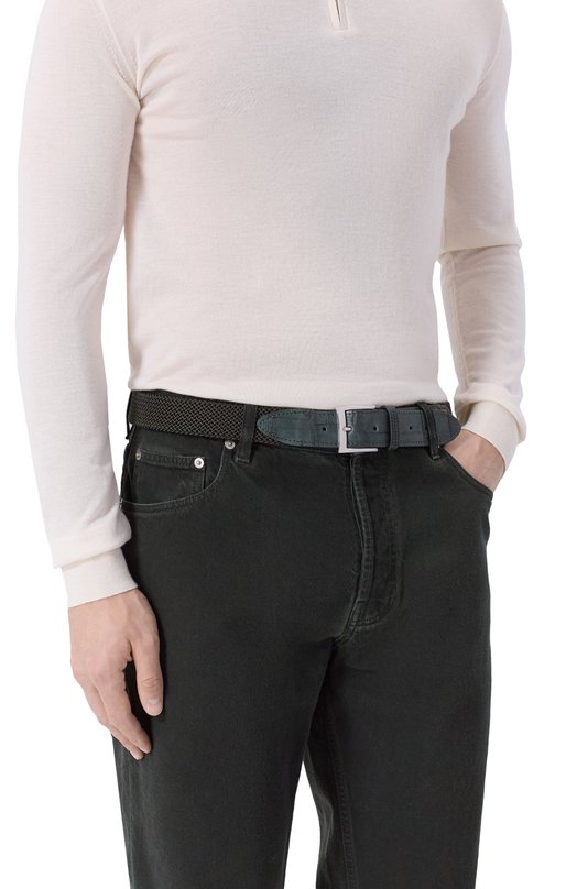 Ремень с отделкой из кожи крокодила Kiton USC4336N0134002/120-140 Зелёный  USC4336N0134002/120-140 Фото 2