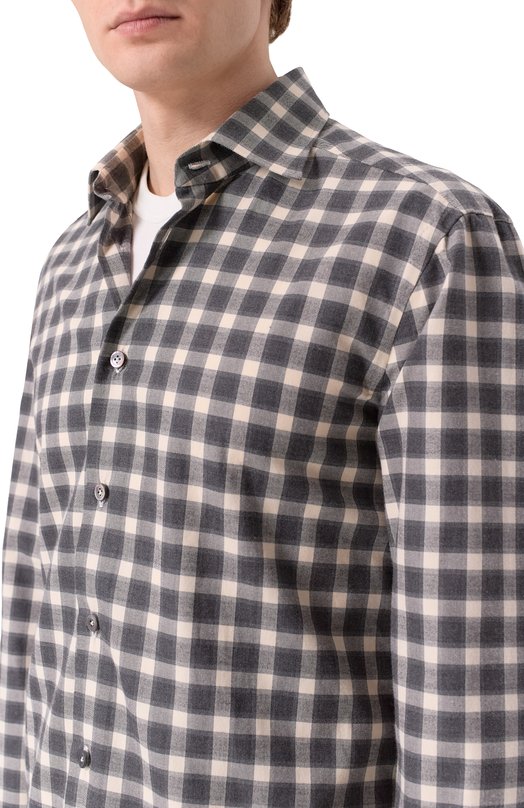 Хлопковая рубашка Kiton UCCH0943907 Серый  UCCH0943907 Фото 5