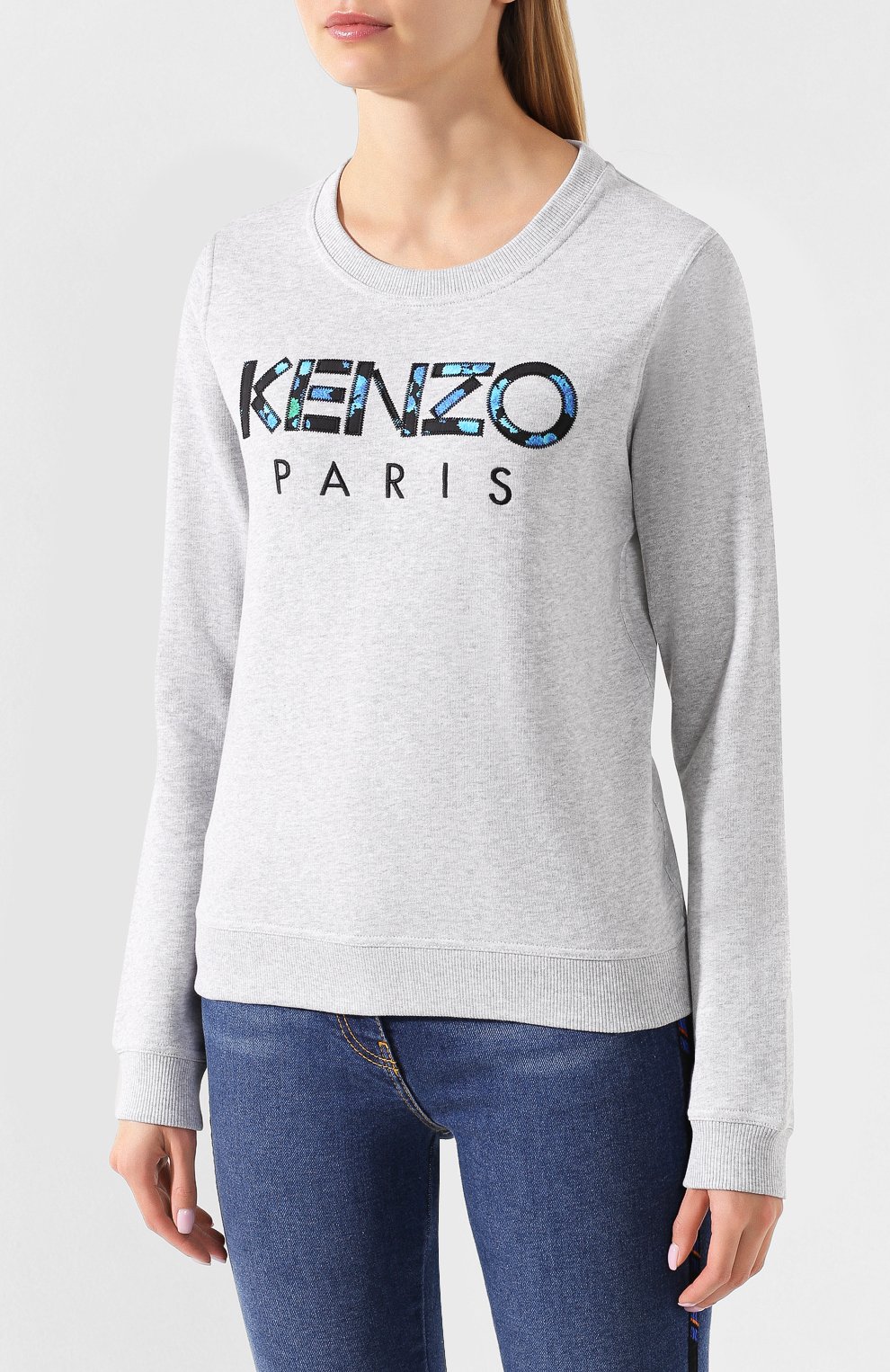 Хлопковый пуловер KENZO светло-серого цвета по цене 15850 руб., арт. F962SW707962, фото 3 Хлопковый пуловер KENZO, арт. F962SW707962, фото 3