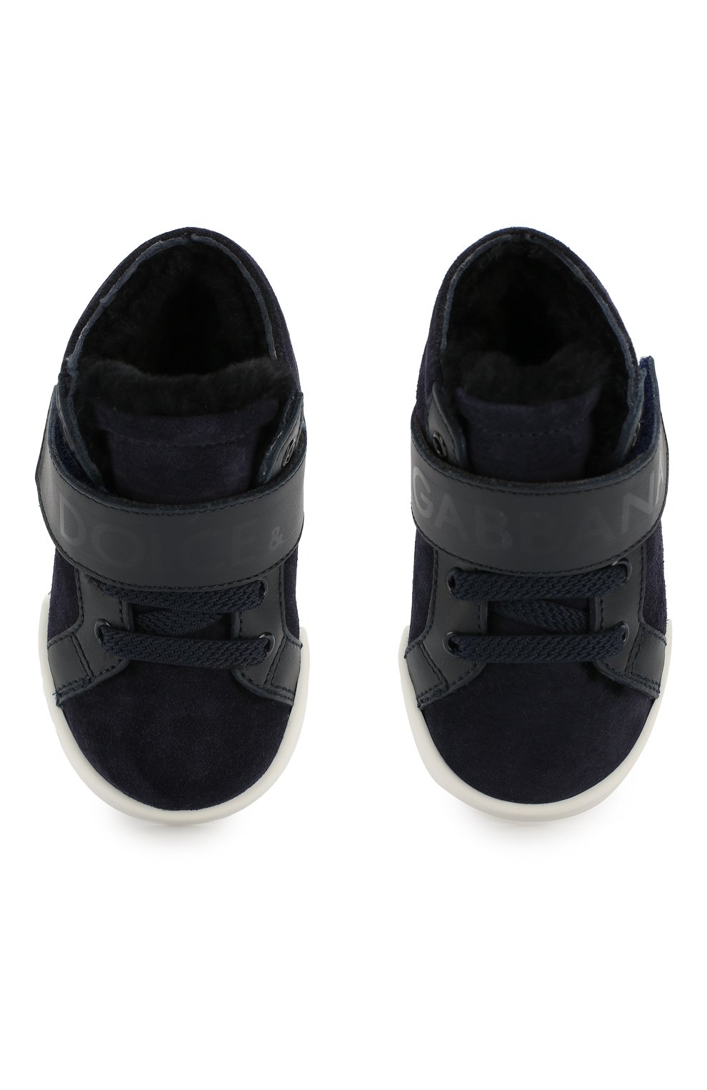 Кожаные кеды с меховой отделкой DOLCE & GABBANA темно-синего цвета по цене 19950 руб., арт. DN0121/A7174/19-28, фото 4 Кожаные кеды с меховой отделкой DOLCE & GABBANA, арт. DN0121/A7174/19-28, фото 4