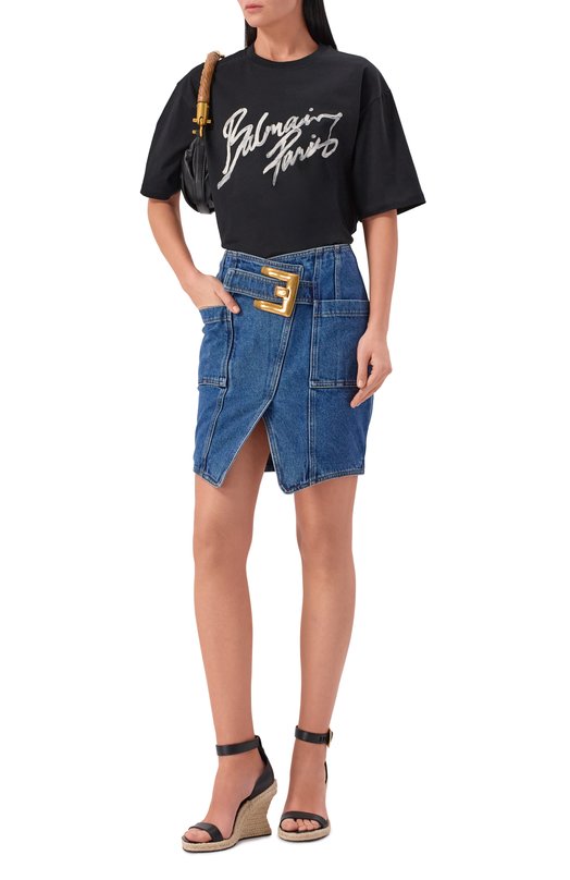 Хлопковая футболка Balmain GF1EG110/BD41 Чёрный  GF1EG110/BD41 Фото 2