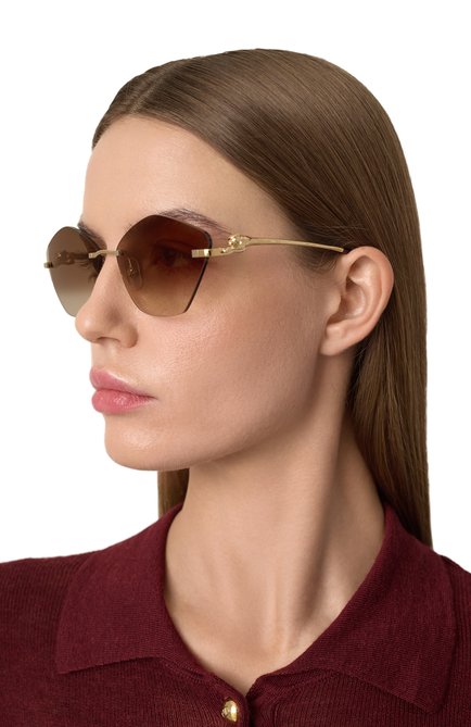 Женские солнцезащитные очки CARTIER коричневого цвета, арт. CT0429S 002 | Фото 2 (Региональные ограничения белый список (Axapta Mercury): Не проставлено; Тип очков: С/з; Нос: Не проставлено)