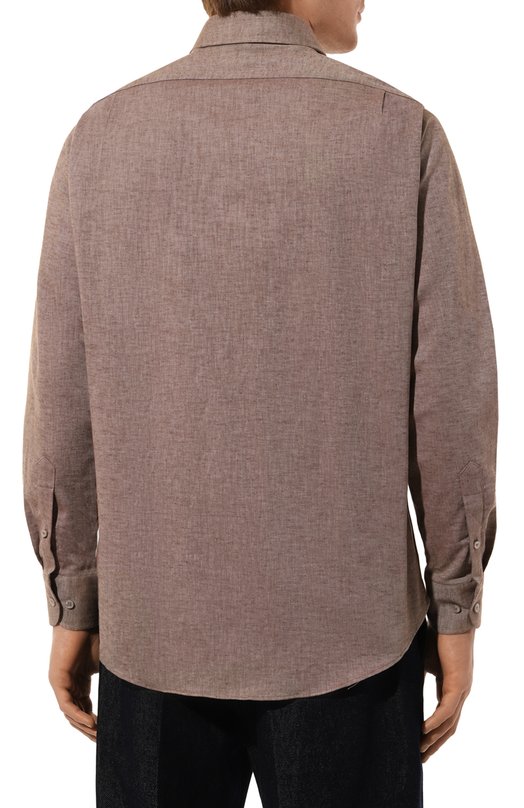 Рубашка из хлопка и льна Paul&Shark 14313102CF Коричневый  14313102CF Фото 4
