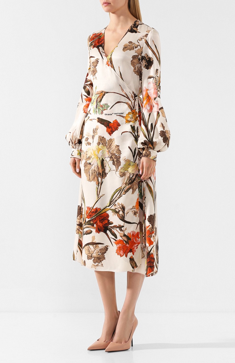 Платье с принтом OFF-WHITE бежевого цвета по цене 99850 руб., арт. 0WDB136E19B170850299, фото 3 Платье с принтом OFF-WHITE, арт. 0WDB136E19B170850299, фото 3