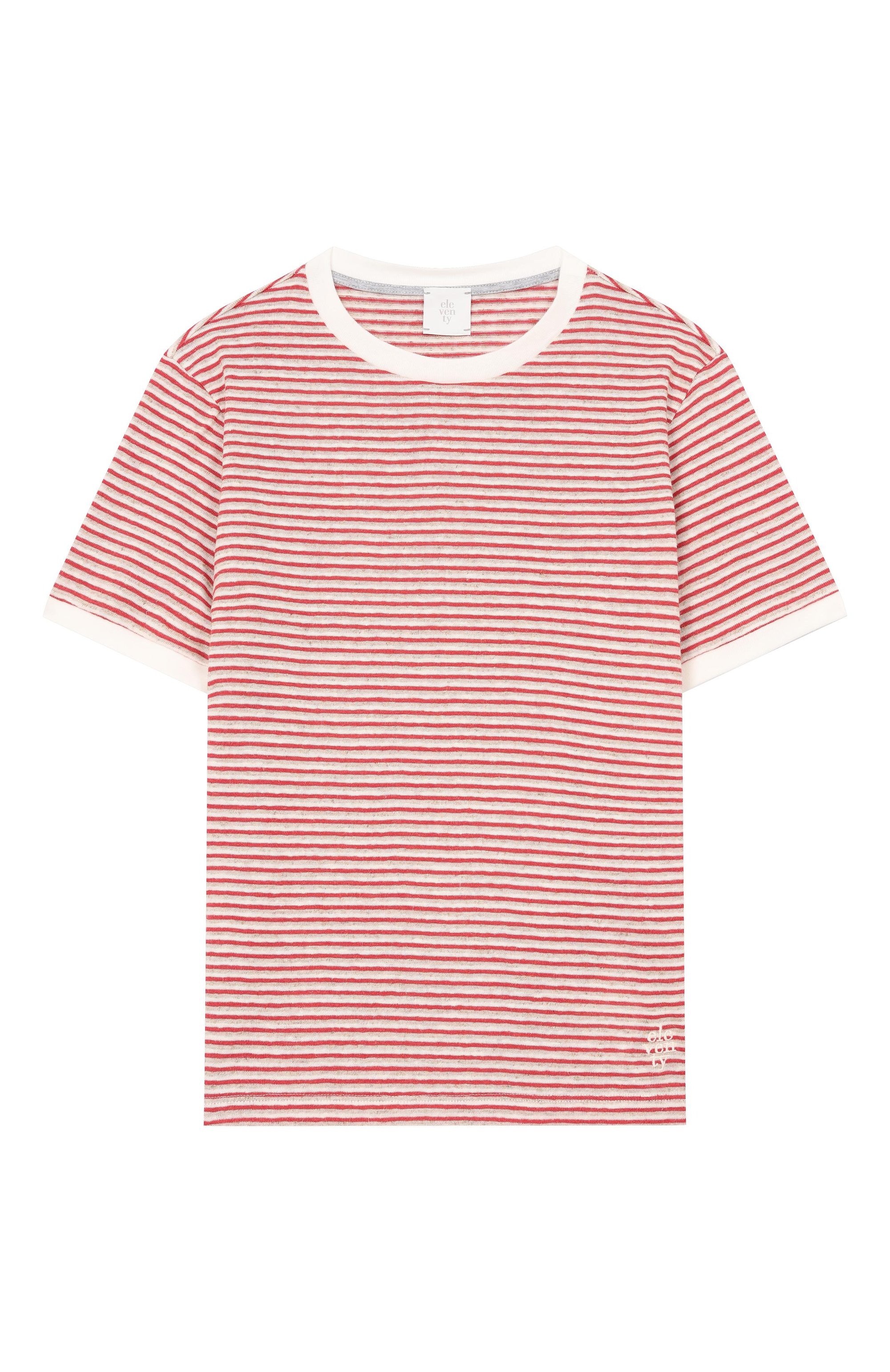 Футболка из вискозы и льна ELEVENTY красного цвета по цене 13350 руб., арт. EY8P51/J0549_001, фото 1 Футболка из вискозы и льна ELEVENTY, арт. EY8P51/J0549_001, фото 1