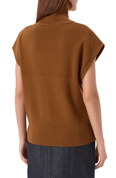 Шерстяной топ YUZEFI коричневого цвета по цене 39850 руб., арт. YALDA-FUNNEL NECK DRAPE BACK T0P, фото 4 Шерстяной топ YUZEFI, арт. YALDA-FUNNEL NECK DRAPE BACK T0P, фото 4