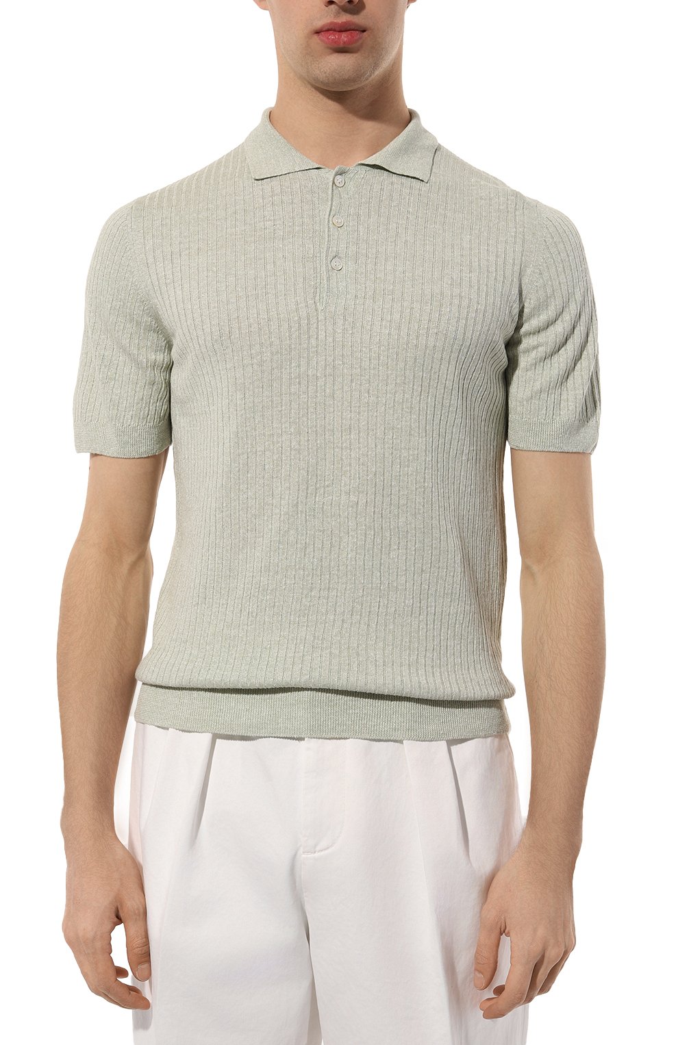 Поло изо льна и хлопка GRAN SASSO светло-зеленого цвета по цене 25600 руб., арт. 57118/18641, фото 3 Поло изо льна и хлопка GRAN SASSO, арт. 57118/18641, фото 3