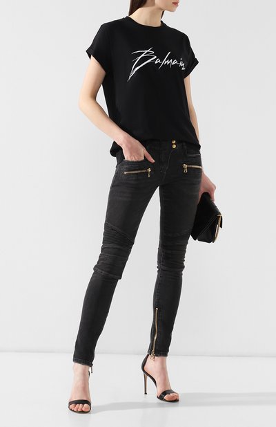 Хлопковая футболка BALMAIN черного цвета по цене 42050 руб., арт. RF11070/I043, фото 2 Хлопковая футболка BALMAIN, арт. RF11070/I043, фото 2