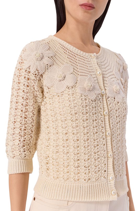 Хлопковый кардиган Valentino 8B3KA14F/9W4 Кремовый  8B3KA14F/9W4 Фото 5