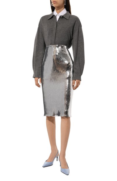 Юбка с отделкой пайетками N21 серебряного цвета по цене 59650 руб., арт. C021/4728, фото 2 Юбка с отделкой пайетками N21, арт. C021/4728, фото 2