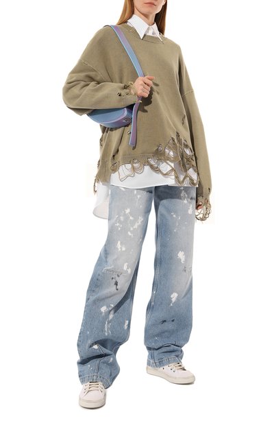 Хлопковый пуловер R13 зеленого цвета по цене 59850 руб., арт. R13WY107-Y076B, фото 2 Хлопковый пуловер R13, арт. R13WY107-Y076B, фото 2