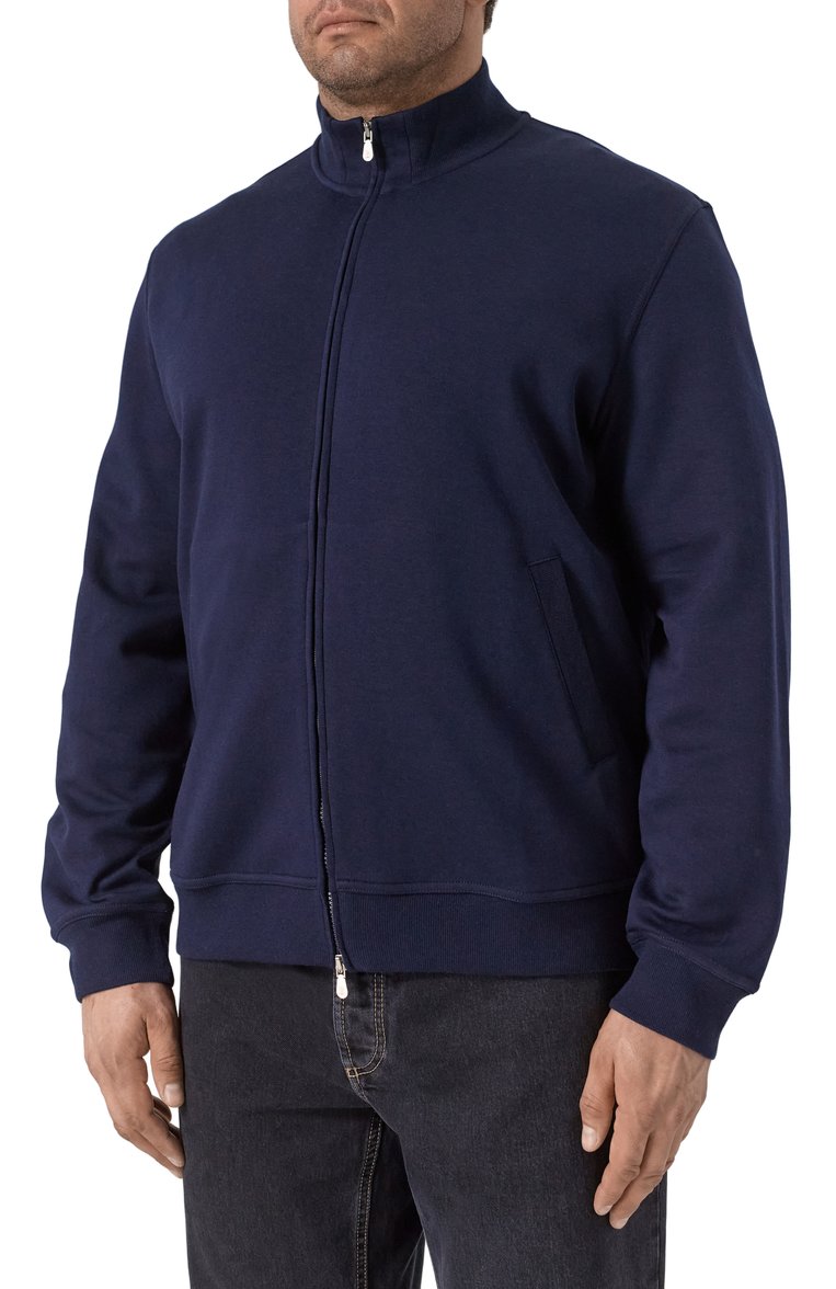 Мужской толстовка из хлопка и кашемира BRUNELLO CUCINELLI темно-синего цвета, арт. MM8319089G | Фото 3 (Длина (для топов): Удлиненные; Материал внешний: Хлопок; Рукава: Длинные; Стили: Кэжуэл; Мужское Кросс-КТ: Толстовка-одежда; Автоматизация ТО: Проставлено; Автоматизация состава: Проставлено; Размерность: Идёт в размер)