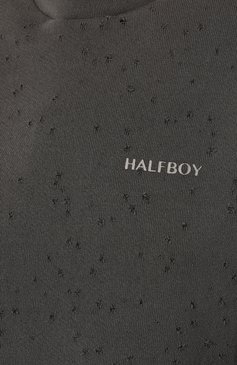 Женский хлопковый свитшот HALFBOY темно-серого цвета, арт. HSS241WFCN024 | Фото 5 (Рукава: Длинные; Материал сплава: Проставлено; Материал внешний: Хлопок; Стили: Спорт-шик; Драгоценные камни: Проставлено; Длина (для топов): Укороченные; Женское Кросс-КТ: Свитшот-одежда)