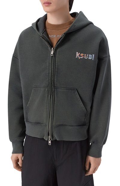 Хлопковая толстовка KSUBI темно-серого цвета по цене 35650 руб., арт. MPS26FL012, фото 3 Хлопковая толстовка KSUBI, арт. MPS26FL012, фото 3