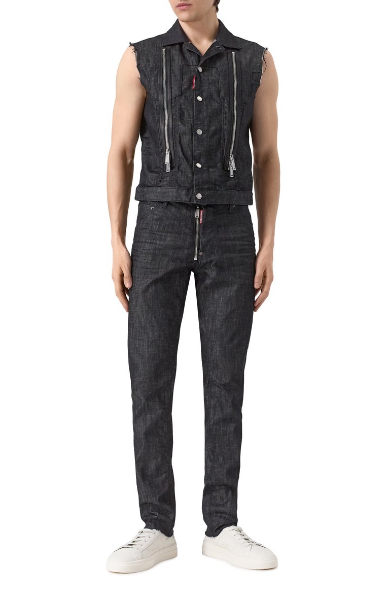 Мужские джинсы cool guy DSQUARED2 черного цвета, арт. S71LB1566/S30357 | Фото 2 (Длина (брюки, джинсы): Стандартные; Стили: Кэжуэл, Streetwear; Кросс-КТ: Деним; Материал внешний: Деним, Хлопок; Силуэт М (брюки): Узкие)