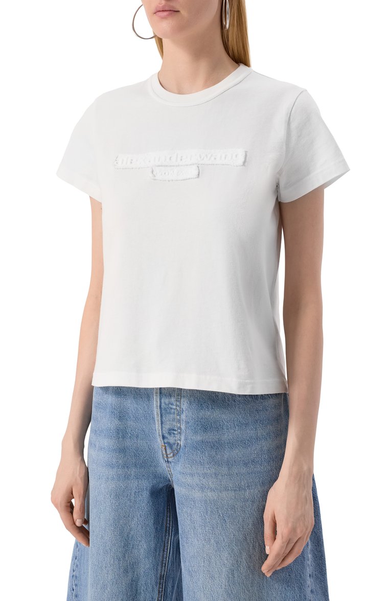 Женская хлопковая футболка ALEXANDER WANG белого цвета, арт. 1CC1251991 | Фото 3 (Материал внешний: Хлопок; Рукава: Короткие; Длина (для топов): Стандартные; Женское Кросс-КТ: Футболка-одежда; Принт: Без принта; Стили: Кэжуэл)