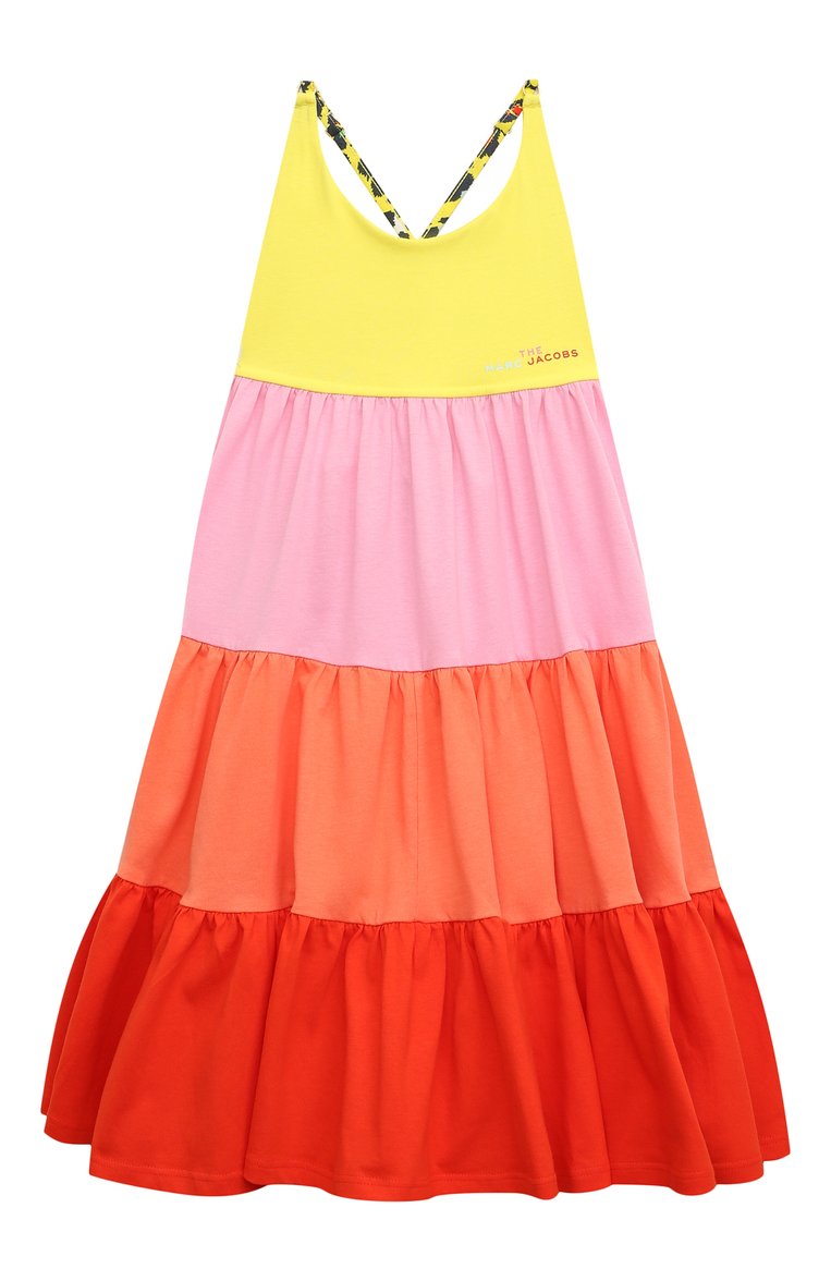 Детское хлопковое платье MARC JACOBS (THE) разноцветного цвета, арт. W12397 | Фото 1 (Рукава: Короткие; Материал внешний: Хлопок; Девочки Кросс-КТ: Платье-одежда; Случай: Повседневный; Региональные ограничения белый список (Axapta Mercury): Не проставлено; Ростовка одежда: 9 лет | 134 см, 12 лет | 152 см, 24 мес | 92 см, 3 года | 98 см, 4 года | 104 см, 5 лет | 110 см, 7 лет | 122 см)
