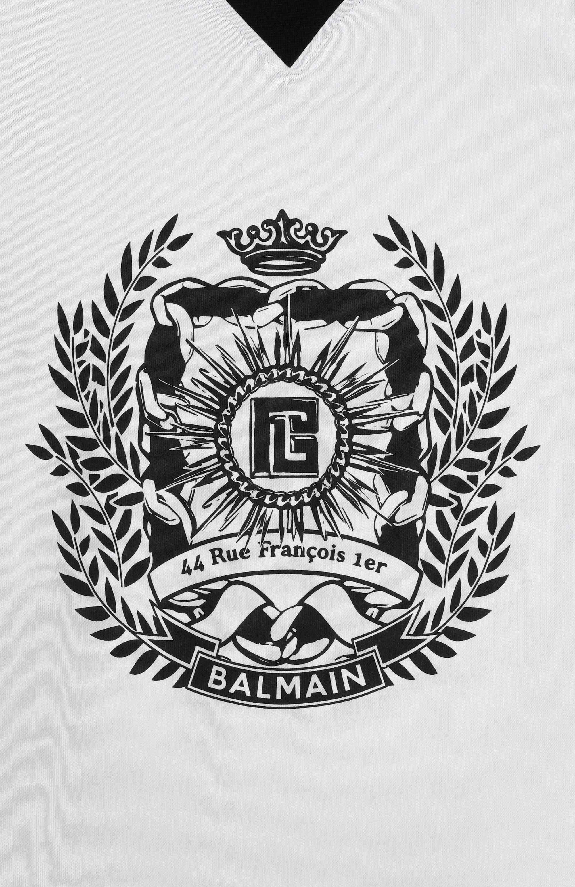 Хлопковая футболка BALMAIN черно-белого цвета по цене 19950 руб., арт. BY8P81, фото 3 Хлопковая футболка BALMAIN, арт. BY8P81, фото 3