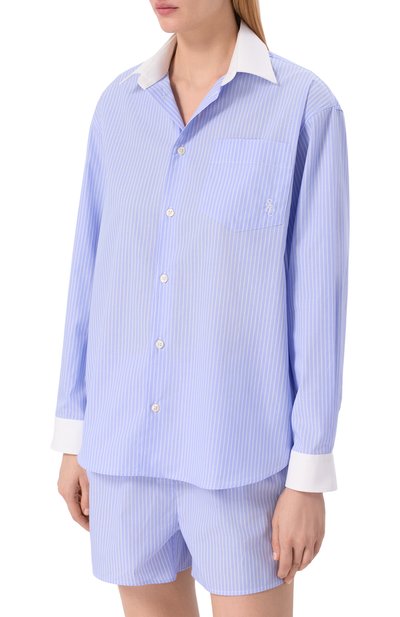 Хлопковая рубашка SPORTY AND RICH голубого цвета по цене 31450 руб., арт. SI01966302ST08, фото 3 Хлопковая рубашка SPORTY AND RICH, арт. SI01966302ST08, фото 3