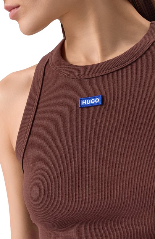 Хлопковый топ HUGO Blue 50511450 Коричневый  50511450 Фото 5
