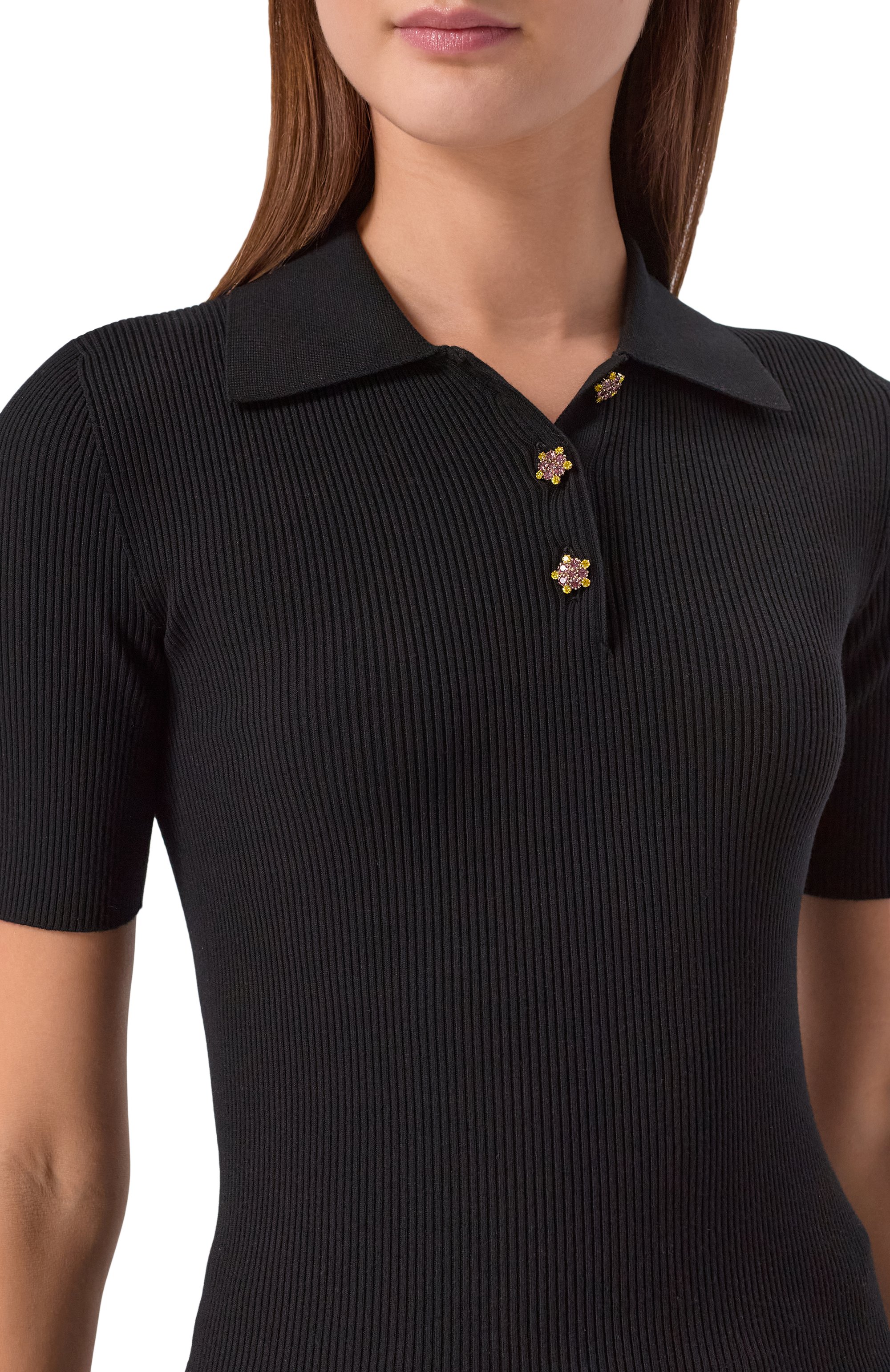 Поло из вискозы DOLCE & GABBANA черного цвета по цене 191500 руб., арт. FXZ16Z/JFMHG, фото 5 Поло из вискозы DOLCE & GABBANA, арт. FXZ16Z/JFMHG, фото 5