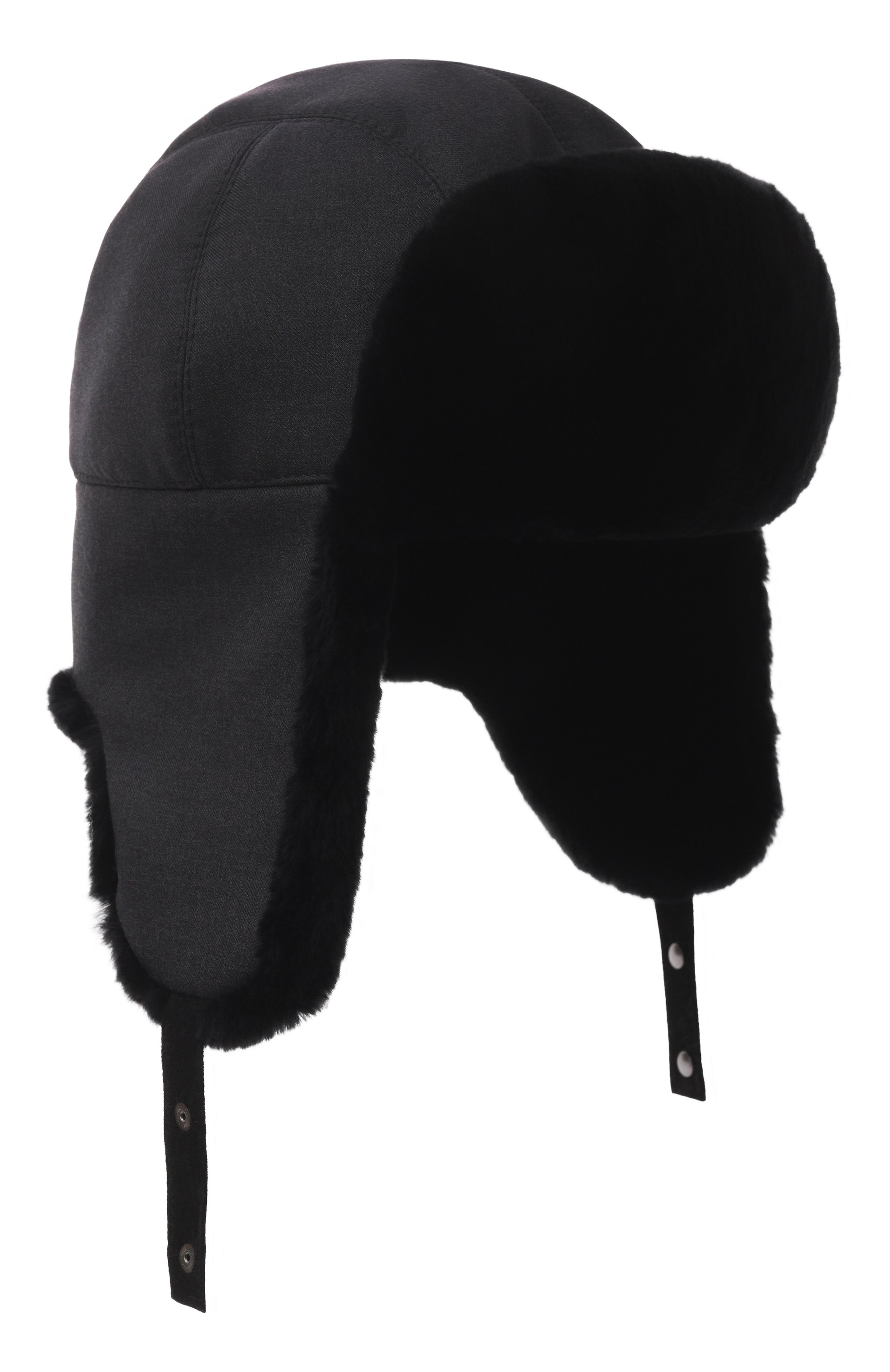 Кашемировая шапка-ушанка с мехом бобра MVST, арт. MH-17 BLACK FABRIC + BEAVER, фото 1