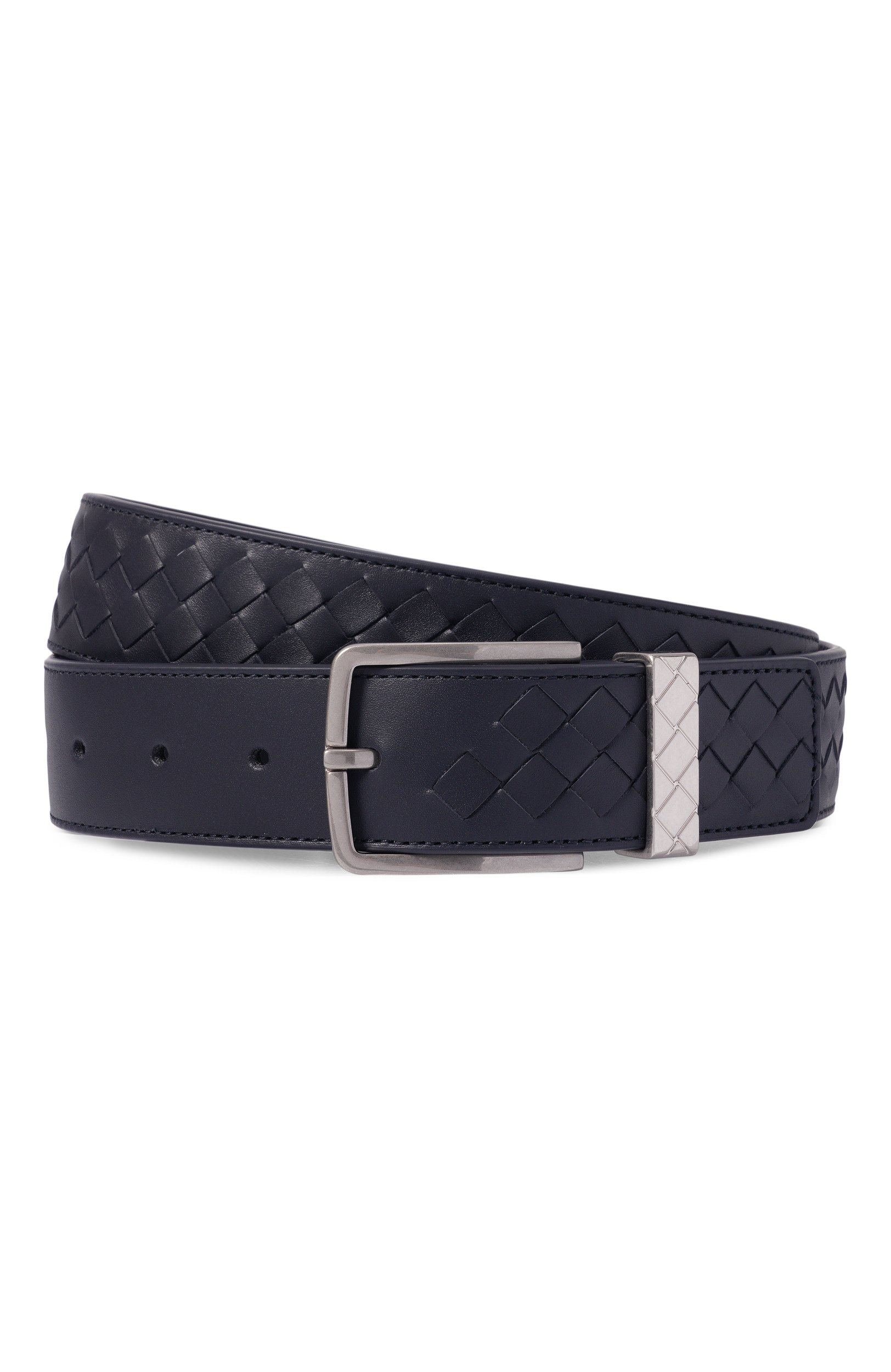 Кожаный ремень BOTTEGA VENETA темно-синего цвета по цене 84350 руб., арт. 843902/V5XN1_001, фото 1 Кожаный ремень BOTTEGA VENETA, арт. 843902/V5XN1_001, фото 1