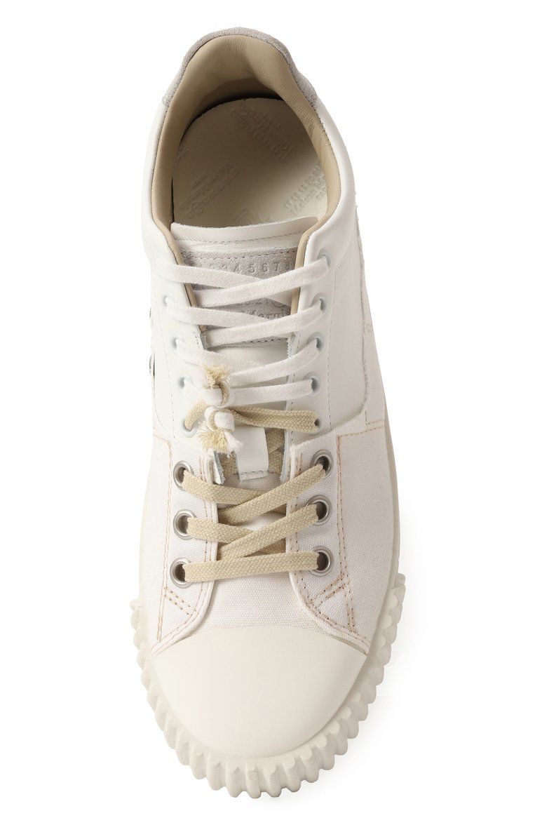 Мужские комбинированные кеды evolution MAISON MARGIELA белого цвета, арт. S57WS0391/P5063 | Фото 6 (Стили: Классический; Материал внутренний: Натуральная кожа; Материал внешний: Натуральная кожа, Текстиль; Материал утеплителя: Без утеплителя; Кросс-КТ: Низкие; Автоматизация ТО: Проставлено; Автоматизация состава: Проставлено)