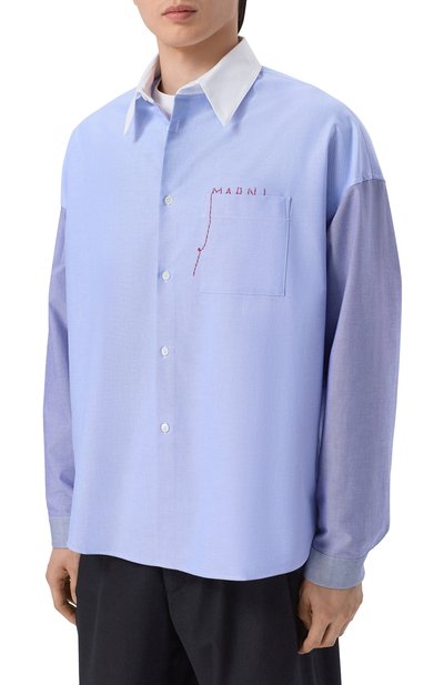 Хлопковая рубашка MARNI голубого цвета по цене 110000 руб., арт. CUMU0061S8/UTC566, фото 3 Хлопковая рубашка MARNI, арт. CUMU0061S8/UTC566, фото 3