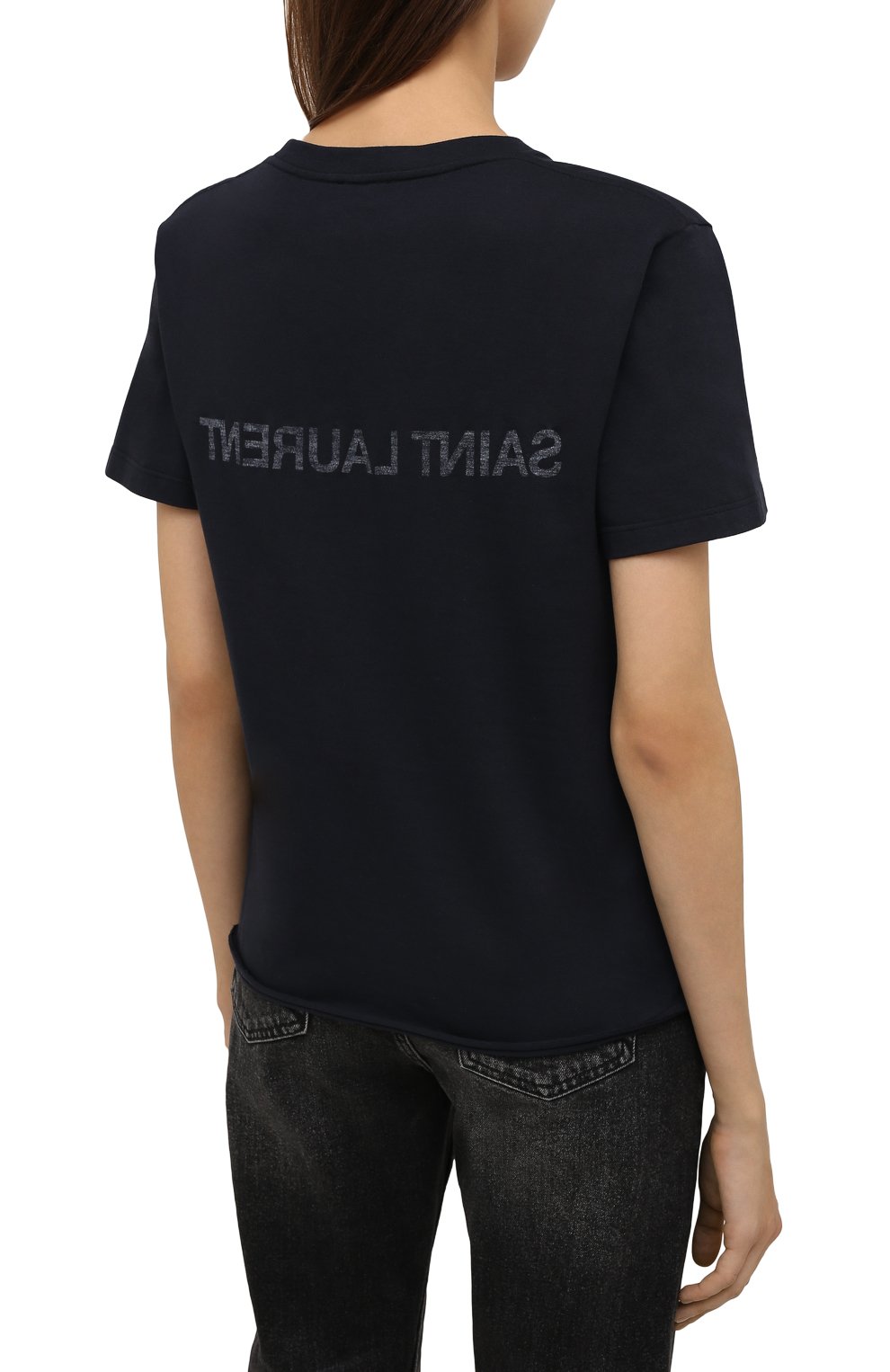 Хлопковая футболка SAINT LAURENT темно-синего цвета по цене 36050 руб., арт. 665234/Y36HE, фото 4 Хлопковая футболка SAINT LAURENT, арт. 665234/Y36HE, фото 4