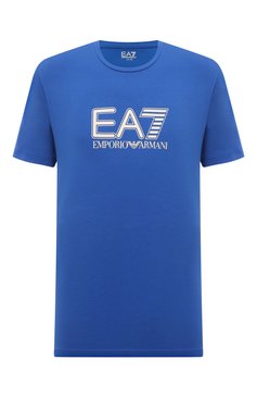 Мужская хлопковая футболка EA7 синего цвета, арт. 6DPT62/PJVQZ/XXL | Фото 1 (Рукава: Короткие; Длина (для топов): Стандартные; Материал сплава: Проставлено; Материал внешний: Хлопок; Драгоценные камни: Проставлено; Стили: Спорт-шик; Принт: С принтом)