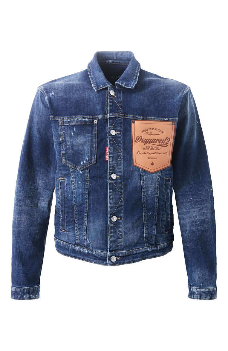 Мужская джинсовая куртка DSQUARED2 синего цвета, арт. S74AM1561/S30664 | Фото 1 (Длина (верхняя одежда): Короткие; Рукава: Длинные; Кросс-КТ: Деним, Легкие; Стили: Кэжуэл; Материал внешний: Деним, Хлопок)