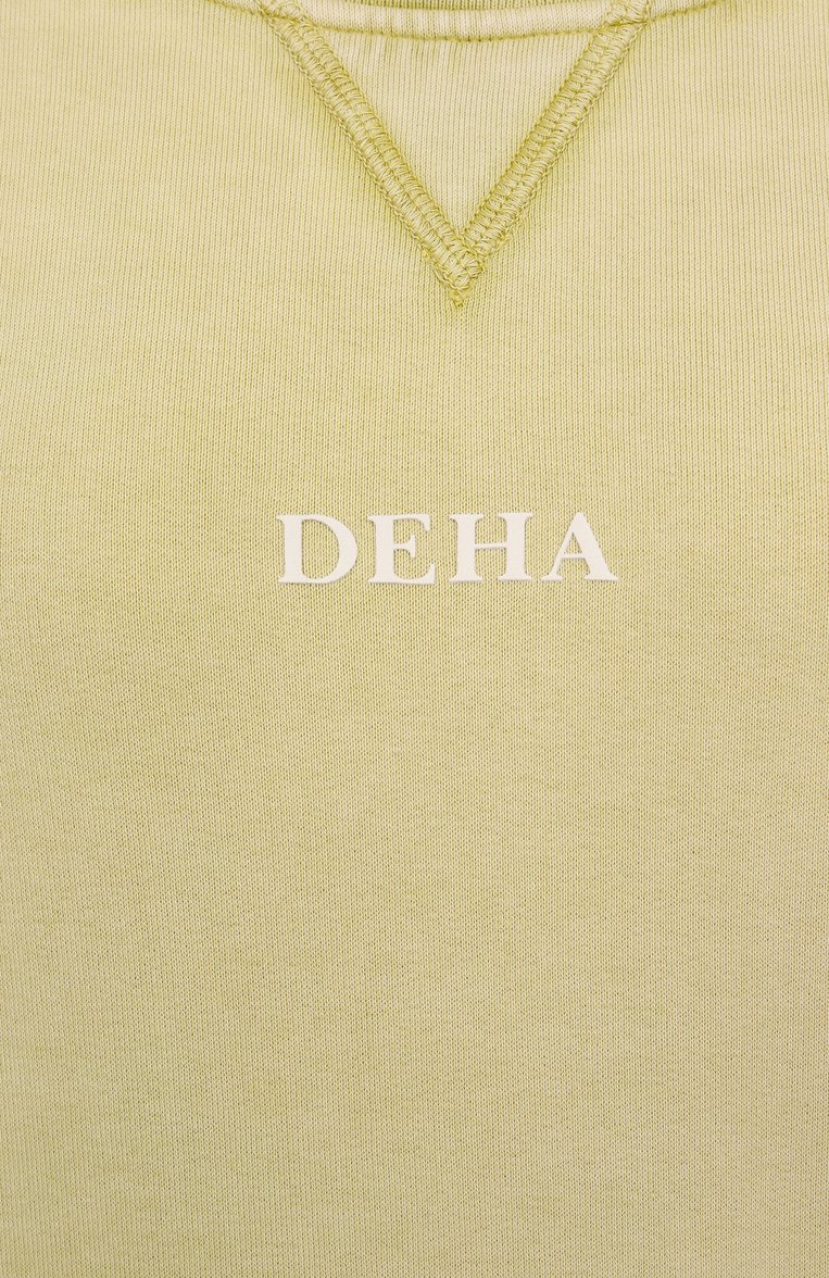 Женский хлопковый свитшот DEHA желтого цвета, арт. C22110 | Фото 6 (Рукава: Короткие; Материал внешний: Хлопок; Длина (для топов): Стандартные; Женское Кросс-КТ: Свитшот-одежда; Стили: Кэжуэл)