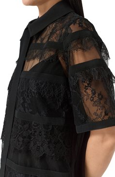 Женская блузка ELIE SAAB черного цвета, арт. T0134 | Фото 5 (Длина (для топов): Стандартные; Материал сплава: Проставлено; Рукава: 3/4; Материал подклада: Шелк; Драгоценные камни: Проставлено; Женское Кросс-КТ: Блуза-одежда; Кросс-КТ: костюм; Принт: Без принта; Стили: Романтичный; Материал внешний: Синтетический материал)