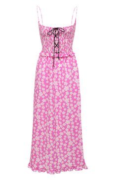 Женское шелковое платье MIU MIU розового цвета, арт. MF4523-10MA-F0ODQ | Фото 1 (Длина Ж (юбки, платья, шорты): Миди; Материал внешний: Шелк; Женское Кросс-КТ: Платье-одежда, Сарафаны; Случай: Повседневный; Стили: Романтичный; Материал сплава: Проставлено; Драгоценные камни: Проставлено)