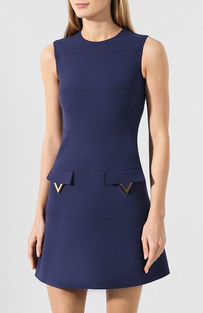 Шерстяное платье VALENTINO синего цвета по цене 266500 руб., арт. RB3VAKP54EJ, фото 3 Шерстяное платье VALENTINO, арт. RB3VAKP54EJ, фото 3
