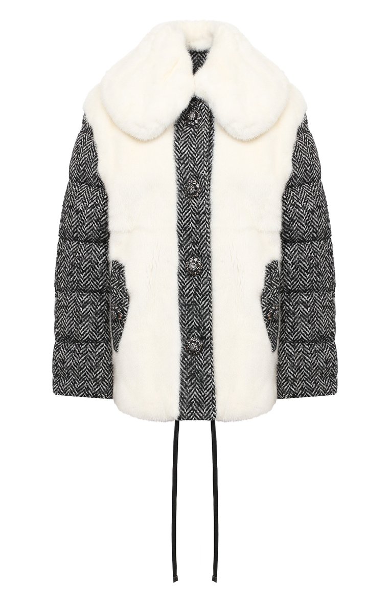 Женская меховая куртка DOLCE & GABBANA черно-белого цвета, арт. I2049Z/FUPLH | Фото 1 (Статус проверки: Проверена категория, Проверено; Материал внешний: Натуральный мех, Шерсть; Рукава: Длинные; Длина (верхняя одежда): Короткие; Женское Кросс-КТ: Мех, Пуховик-куртка; Материал подклада: Шелк; Кросс-КТ: Куртка, Утепленные; Стили: Гламурный)
