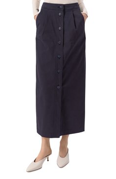 Женская хлопковая юбка EMPORIO ARMANI темно-синего цвета, арт. EW000764/AF12440 | Фото 3 (Длина Ж (юбки, платья, шорты): Макси; Материал сплава: Проставлено; Драгоценные камни: Проставлено; Женское Кросс-КТ: Юбка-карандаш; Стили: Классический; Материал внешний: Хлопок)