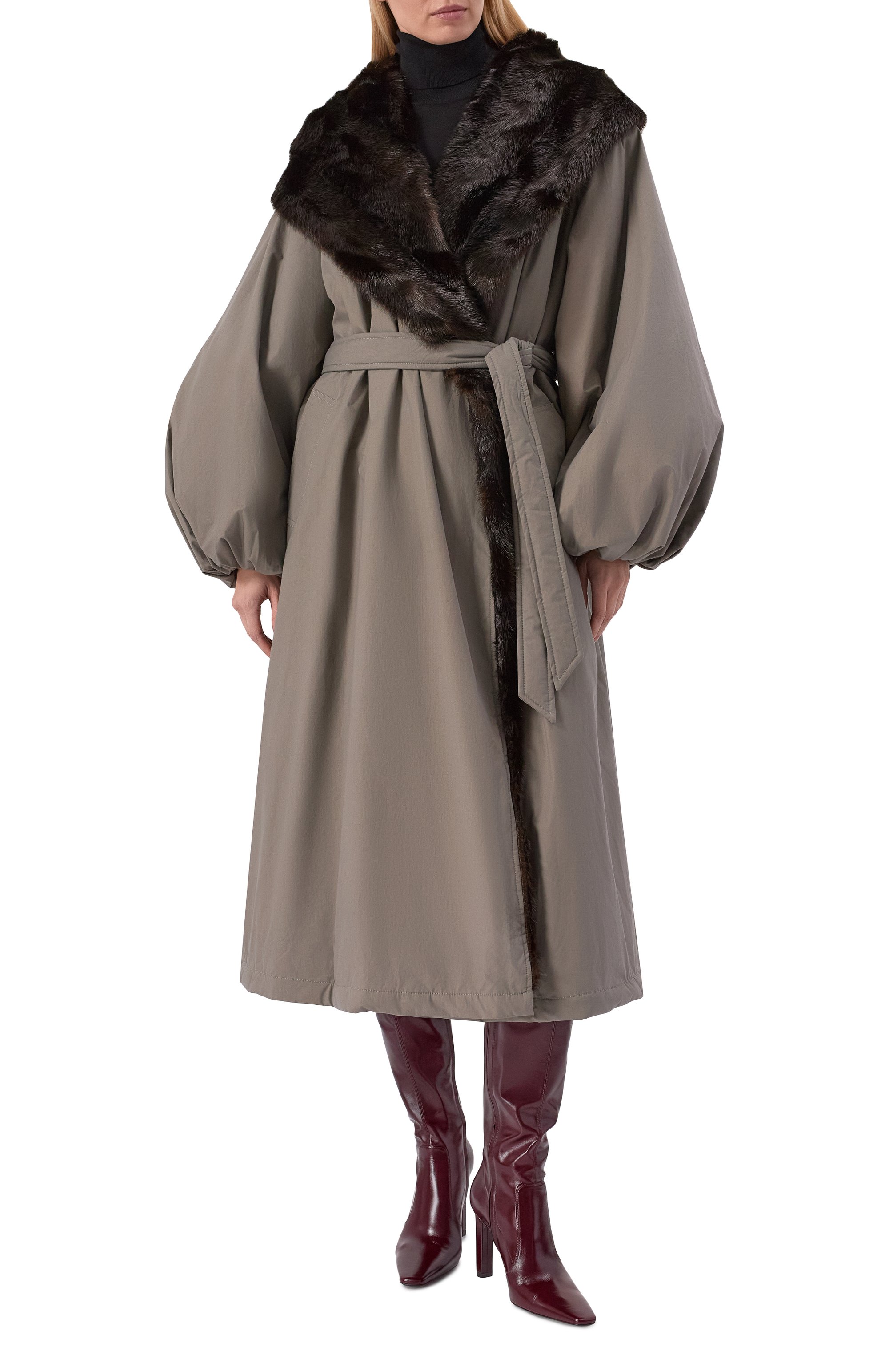 Хлопковое пальто с отделкой из экомеха MAGDA BUTRYM, арт. 226925, фото 3