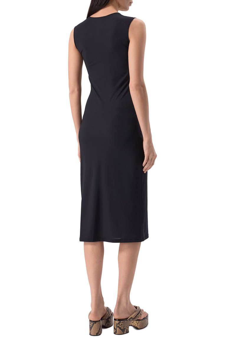 Женское платье JIL SANDER черного цвета, арт. J01CT0024/J70026 | Фото 4 (Материал внешний: Синтетический материал; Длина Ж (юбки, платья, шорты): Миди; Стили: Минимализм; Женское Кросс-КТ: Платье-одежда; Случай: Формальный; Рукава: Без рукавов; Автоматизация ТО: Проставлено; Автоматизация состава: Проставлено)