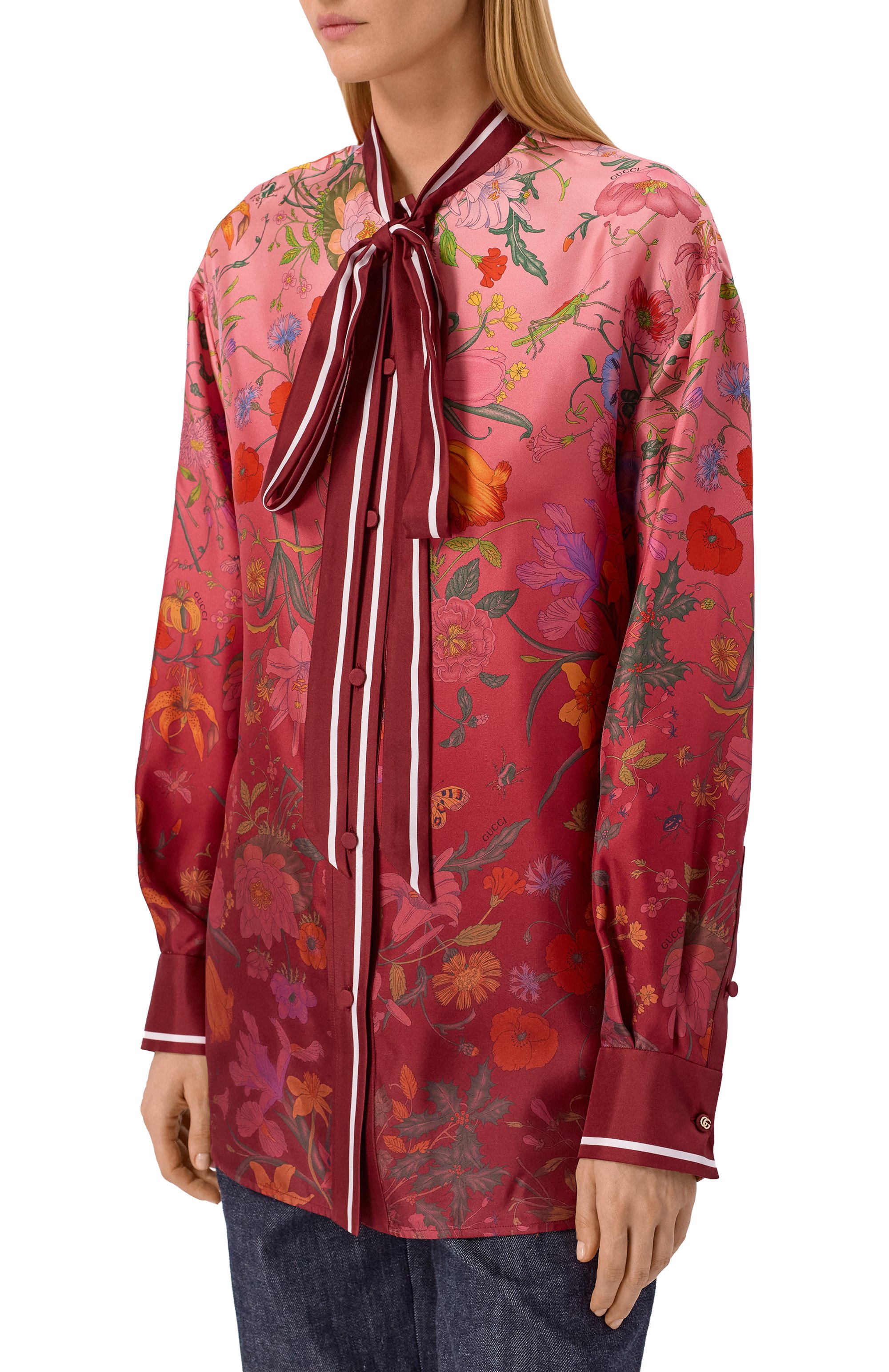 Шелковая блузка GUCCI красного цвета по цене 247500 руб., арт. 835617/ZATG8, фото 3 Шелковая блузка GUCCI, арт. 835617/ZATG8, фото 3