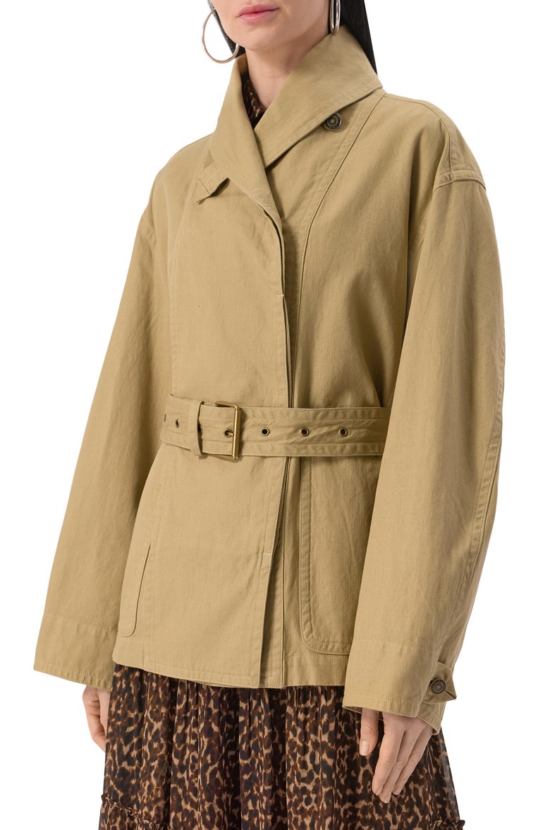 Женская куртка изо льна и хлопка ISABEL MARANT ETOILE бежевого цвета, арт. 25PVE0300FA/C1G06E | Фото 3 (Материал внешний: Лен; Длина (верхняя одежда): Короткие; Рукава: Длинные; Кросс-КТ: Куртка, Легкие; Стили: Кэжуэл; Автоматизация состава: Проставлено; Автоматизация ТО: Проставлено)