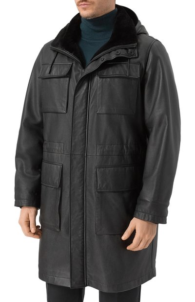 Кожаное пальто с подкладкой из бобра MVST черного цвета по цене 1180000 руб., арт. M25.1PM.0007/BIG SIZE/CERV0 SILKY, фото 3 Кожаное пальто с подкладкой из бобра MVST, арт. M25.1PM.0007/BIG SIZE/CERV0 SILKY, фото 3