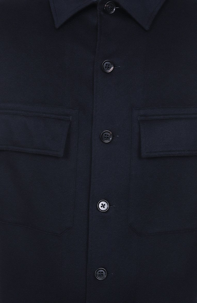 Мужская кашемировая куртка-рубашка ZEGNA темно-синего цвета, арт. S0T6B/E8V46 | Фото 6 (Длина (верхняя одежда): Короткие; Материал подклада: Синтетический материал; Материал внешний: Шерсть, Кашемир; Рукава: Длинные; Стили: Кэжуэл; Мужское Кросс-КТ: Куртка-рубашка, шерсть и кашемир; Кросс-КТ: Куртка, Легкие)