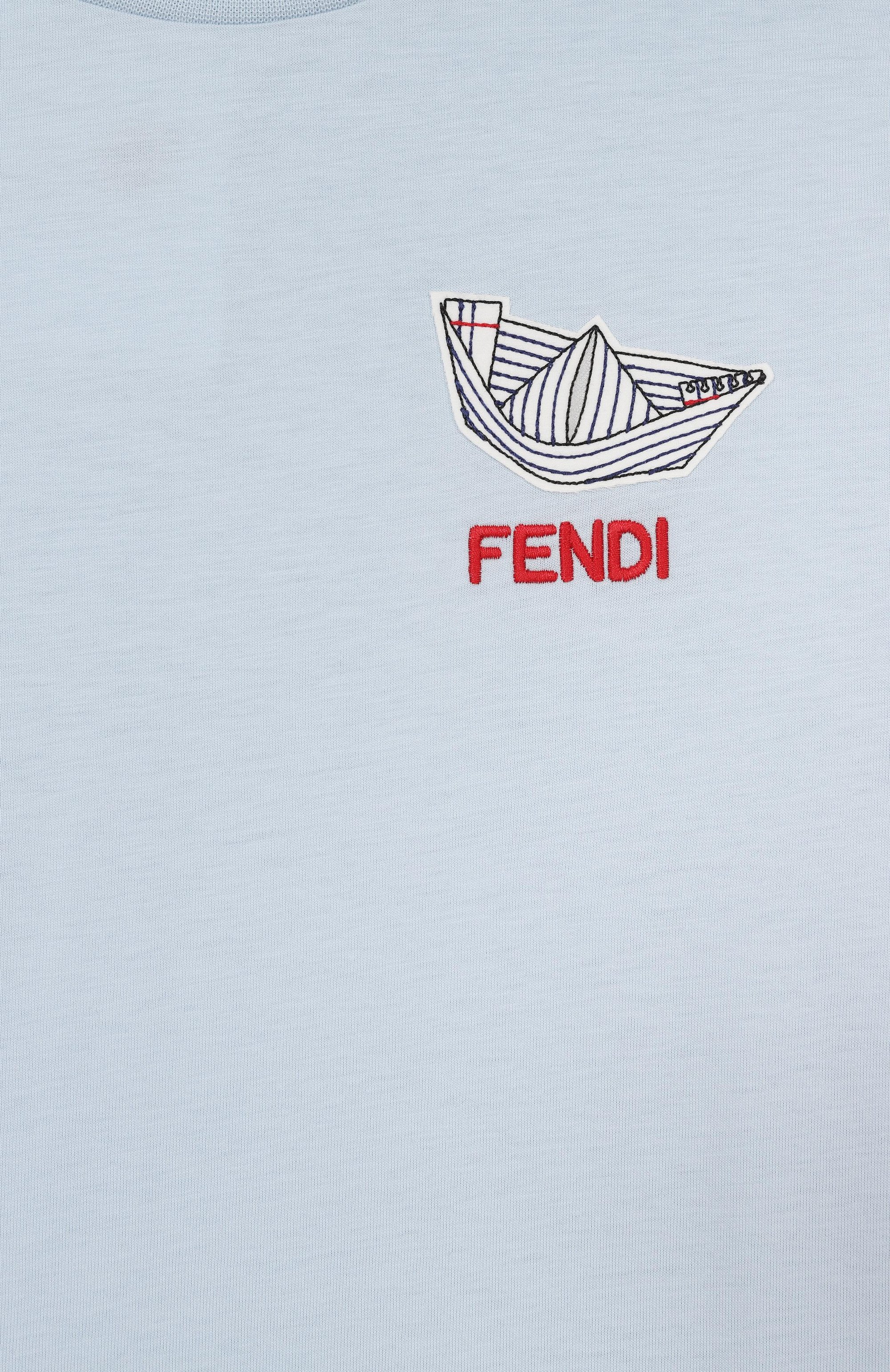 Хлопковая футболка FENDI голубого цвета по цене 29800 руб., арт. JMI517/7AJ_001, фото 3 Хлопковая футболка FENDI, арт. JMI517/7AJ_001, фото 3