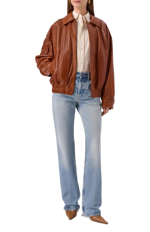 Кожаный бомбер Saint Laurent 824387/YC2TE Коричневый  824387/YC2TE Фото 2