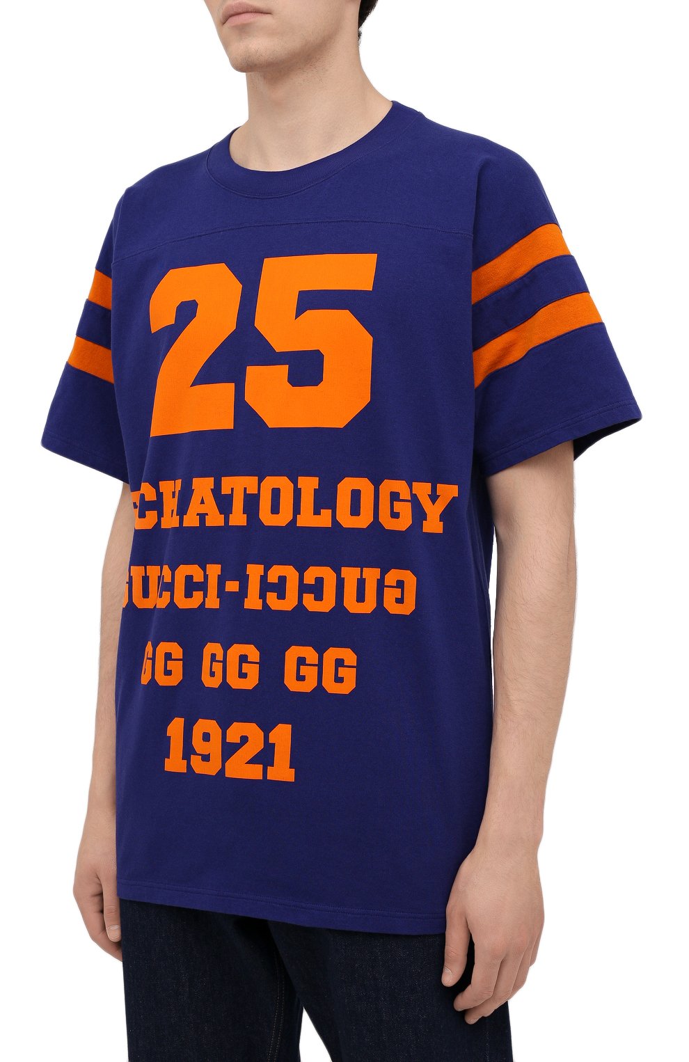 Хлопковая футболка GUCCI синего цвета по цене 64800 руб., арт. 655459/XJDHG, фото 3 Хлопковая футболка GUCCI, арт. 655459/XJDHG, фото 3