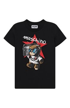 Детская хлопковая футболка MOSCHINO черного цвета, арт. HXM04K/LAA24/4-8 | Фото 1 (Рукава: Короткие; Материал внешний: Хлопок; Мальчики Кросс-КТ: Футболка-одежда; Тематический товар: Teddy Bear; Ростовка одежда: 4 года | 104 см, 5 лет | 110 см, 6 лет | 116 см, 8 лет | 128 см)