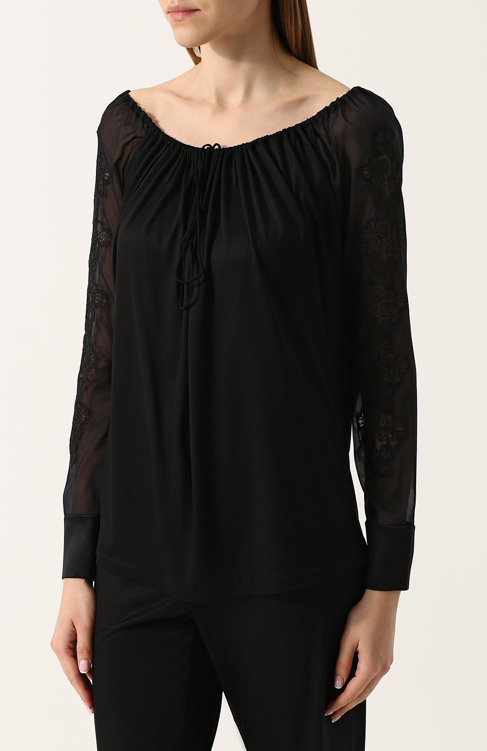 Однотонный топ с длинным рукавом и круглым вырезом LA PERLA, арт. 0004810, фото 3